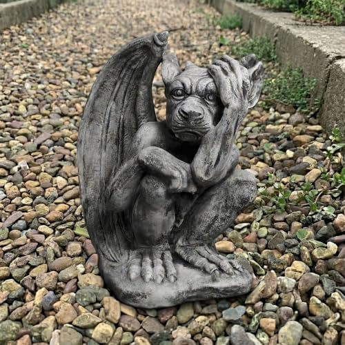 OLOMA Gothic Gargoyle Concrete Garden Statue Winged Beast Outdoor Garden Decor Fantasy Demon Lawn Ornament Mythical Creature Yard Sculpture Patio Porch Entryway Decor Weather Proof Accent Decor by OLOMA