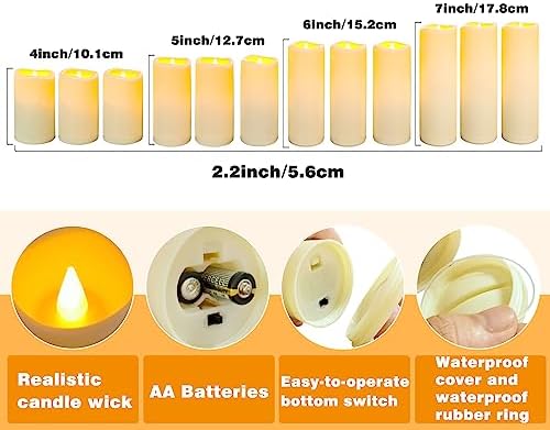 YIWER Plastic Waterproof Flameless Candles Set of 24: Battery Operated Candles Ivory Flickering Pillar Candles Include 4"/5"/6"/7" with 10-Key Remote 2/4/6/8H Timer Function - Image 2