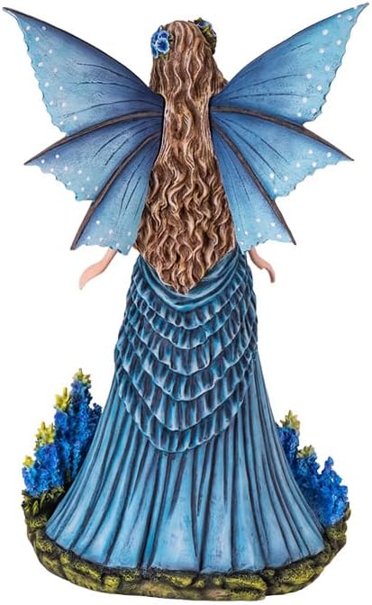 Pacific Giftware Lavender Fairy Figurine 16.54” Tall with Elegant Blue Wings and Floral Gown Exquisite Resin Fairy Statue for Indoor Home and Outdoor Garden Decor - Image 2