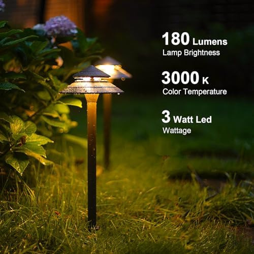 GOODSMANN Pathway Lights Kits 3W LED 8PK Outdoor Low Voltage Landscape Lighting 180 Lumen Hardwired 2 Tier Pagoda Path Light 3000K Warm White Metal 12V Electric Sidewalk Walkway Lights with Connectors - Image 2