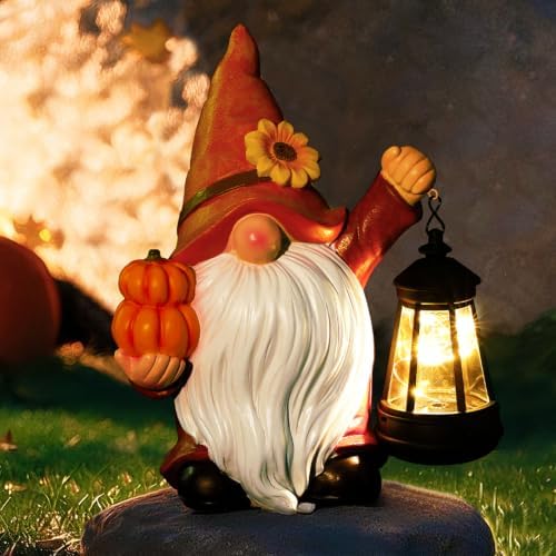 Fall Gnome Decoration Garden Statues with Pumpkin Solar Sunflower Gnomes by WONDHOME