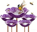 Handmade Metal Flower Garden Stake Bird Bath Bee Butterfly Pollinator Watering Station Hummingbird Bowl Outdoor Decor Resistant Resin LawnYard Planter (3, Purple) by Unknown