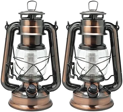 YAKii LED Vintage Lantern Metal Hanging Hurricane 12 LED Dimmer Switch Warm White Battery Operated Power Outage Indoor Camping Lighting Outdoor Brooklyn (Copper 2 Pack) by YAKii