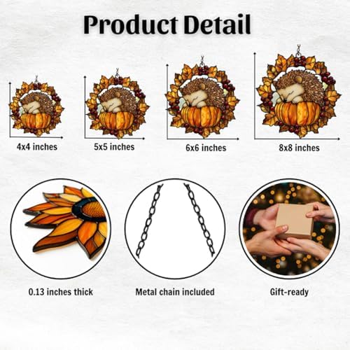 Hedgehog Pumpkin Fall Autumn Acrylic Suncatcher - Image 2