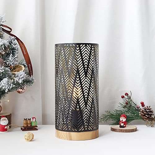 JHY DESIGN Metal Lamp Battery Powered 11''H Accent Cordless Decor Battery Lamp with 6-Hours Timer for Weddings Party Patio Garden Indoor Outdoor Table Balcony Christmas Decorations (with Wooden Base) - Image 5