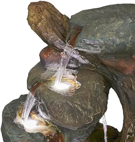 Alpine Corporation WIN1546 Outdoor Floor Rock/Tree Trunk Fountain w/LED Lights, Cascading Garden Water Fountain, 39" H, Gray - Image 5