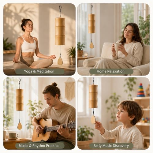 Natural Bamboo Chord Wind Chime, Handcrafted Wood Wind Chimes for Outdoor Indoor Patio, Garden, Yoga, Meditation, Relaxation, Home Decor Gift - Image 3