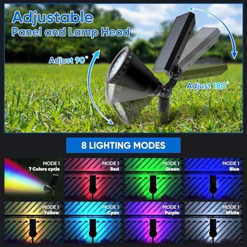 KEV Solar Spot Lights Outdoor,18 LEDs Color Changing RGB Solar Flood Lights with 8 Modes &IPX65 Waterproof,Halloween Solar Spotlight for Driveway/Backyard/Landscape/Tree(Multicolor,2 Pack) - Image 4