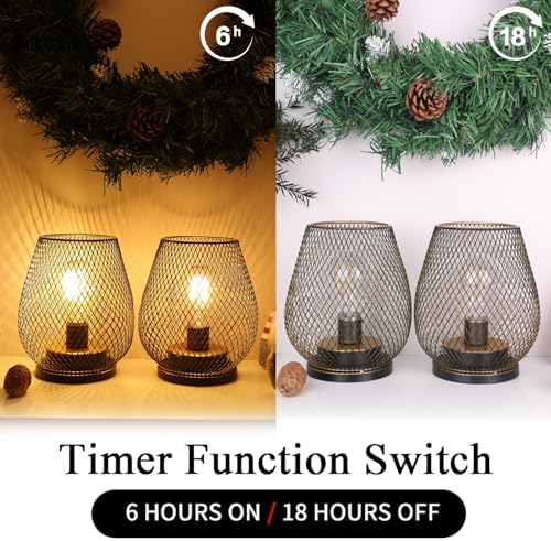 NEEDOMO Set of 6 Battery Operated Lamp Outdoor Table Lantern, LED Metal Cage with Timer Mode, Vintage Decorative Lights Cordless Lamp Indoor Outdoor Patio Bedroom Living Room (Golden) - Image 4