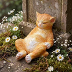 Cat Garden Statue Outdoor Decor, Resin Cat Figurine Garden Sculpture Patio Decor, Larger Pet Memorial Stone, Orange Sleeping Cat Memorial Gift for Loss of Cat, Outdoor Statues Pet Remembrance Gift by GardenWhisper