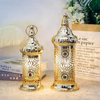 TRIROCKS Ramadan Lanterns Set of 2 10" &12.5" Gold Electric Candle Holders with Timer, Metal Decorative Vintage Lanterns for Indoor/Outdoor Decor, Perfect EID Mubarak Gift - Image 5