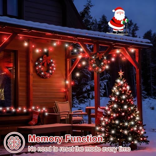 QITONG 2 Pack Red and White Solar String Lights, Each 66ft 200 LED Solar Christmas Lights Outdoor Waterproof, 8 Modes Solar Twinkle Light for Outside - Image 6