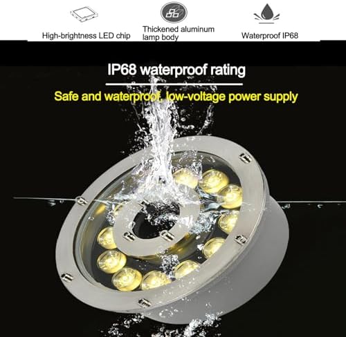 12/24V Submersible RGB Fountain Light - LED Swimming Pool Underwater Lamp, IP68 Waterproof Middle Hole Pond Lighting, Underwater Landscape Lamp with Remote Control(12W(24V)) - Image 4