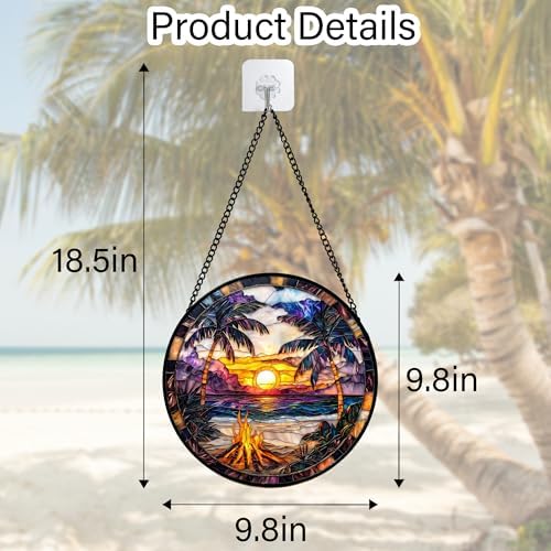 Beach Bonfire Sunset Stained Glass Window Hanging Suncatcher Gifts 9.8" - Image 5