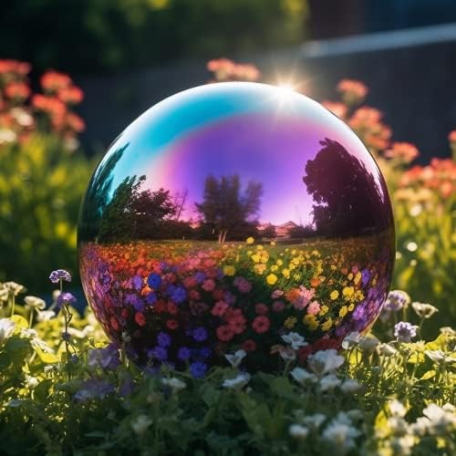 10 Inch Stainless Steel Gazing Globe,v2croft Hollow Ball Mirrored Surface Polished Shiny Sphere,Garden Stainless Steel Gazing Ball for Outdoor Lawn Pond Yard Ornament(rainbow) - Image 3