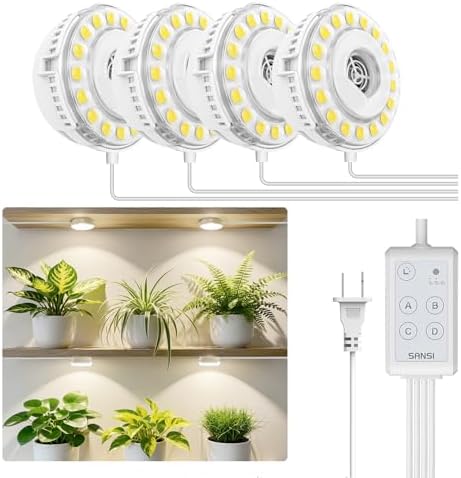 SANSI Puck Grow Lights for Indoor Plants, 20W 4-Head Plant Light with Timer by SANSI