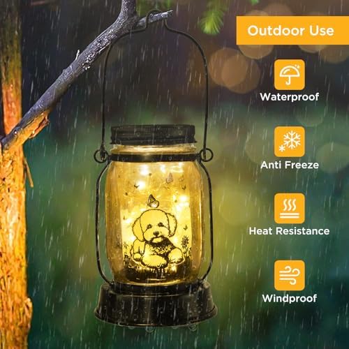kyoryuger Bichon Dog Gifts for Women/Men Bichon Frise Solar Lanterns Birthday Dog Lovers Lantern Pet Loss Dog Memorial Lights Solar Garden Decoration for Yard, Patio,Backyard,Porch Torches Light - Image 5