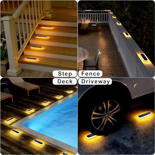 DetarZinLED Solar Step Lights Outdoor IP68 Waterproof 4 Pack Warm White Bar - Image 2