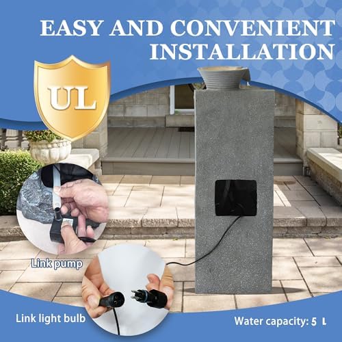 5-Tiers Outdoor Water Fountain, Fountains and Waterfalls with Light - Image 5