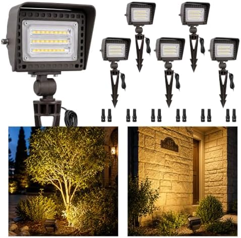 Gardenreet Low Voltage Landscape Lighting, 7W 12V LED Wall Washer Flood Lights 800LM Each, 2700K Warm White IP65 Aluminum, Angle Adjustable Wide Beam for Garden Bed, Shrub, Entryway, 6 Pack by Gardenreet