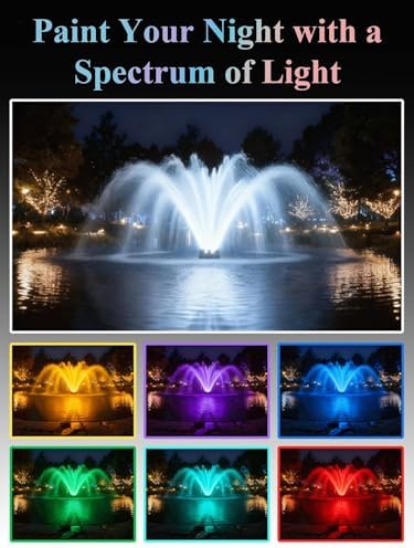 Pond Fountain Aerator with Lights, 1 HP with Dynamic RGB Lighting, Adjustable Modes, Digital Timer, for Large Ponds, Lakes & Outdoor Water Features, 15,000 GPH, 750W 110V, 100FT Cord - Image 2