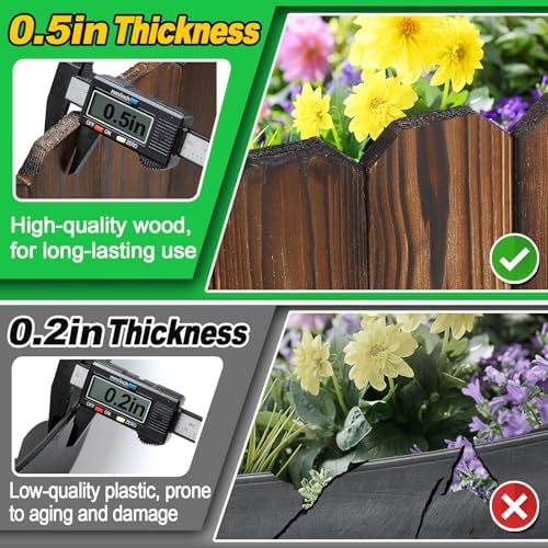 Rustic Pine Wood Garden Fence - 19.8ft Total Length (3pcs 6.6ft L*12in H) Easy to Install Sturdy Wooden Landscape Edging Border, No Fading Planter Fencing for Yard Flower Bed Lawns Pathway Tree - Image 2