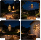 Hanging Solar Lantern Outdoor Decor, Moroccan Solar Lights for Outside Garden Decorations, Waterproof Metal LED Lanterns Garden Gifts for Mom, Women, Patio, Yard, Mother's Day（Cuboid-1 Pack） - Image 5