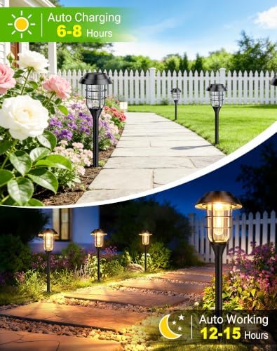 LETMY Solar Pathway Lights Outdoor, 8 Pack Bright Solar Lights Outdoor, IP65 Waterproof Auto On/Off Garden Lights Solar Powered Landscape Lighting for Yard Path Patio Walkway Driveway Pathway - Black - Image 3