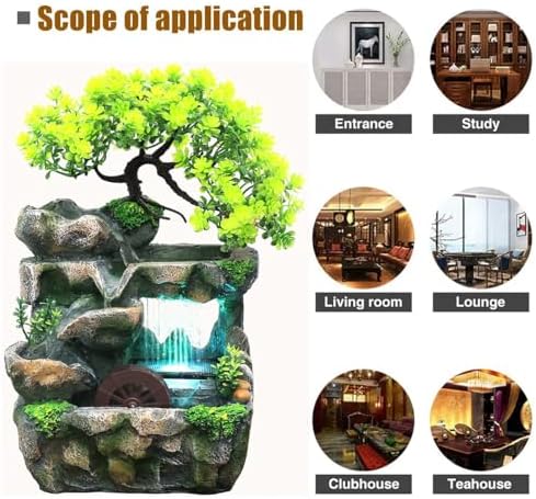 Rockery Stream Tabletop Fountain, Zen Meditation Indoor Waterfall Feature with Automatic Pump and Switch, Desktop Fountain for Home Office Bedroom Decoration (D) - Image 5