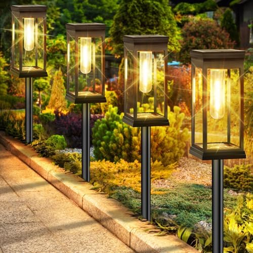 BesLowe 4-Pack Solar Pathway Lights Outdoor, Landscape Lights Warm White by BringYourBrightFuture
