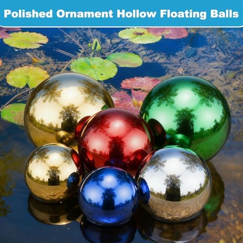 M METERXITY 1-Pack Garden Gazing Globes Ball 10 Inch 201 Stainless Steel Hollow Mirror Reflective Floating Ball for Garden/Pond/Home/Yard Outdoor Decoration [Ruby Red] - Image 7