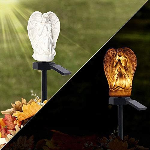 Ulalaza Outdoor Resin Solar Lights Angel Shape Solar Powered LED Lamp Waterproof Garden Light Decoration for Walkway Path Landscape Lawn Yard - Image 4