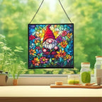 Midsummer Gnome Garden Stained Glass Suncatcher – Square Hanging Window Panel for Home or Greenhouse – Whimsical Glass Art Gift for Garden Lovers, Christmas, Halloween, Father Days 9TJjo3 - Image 2