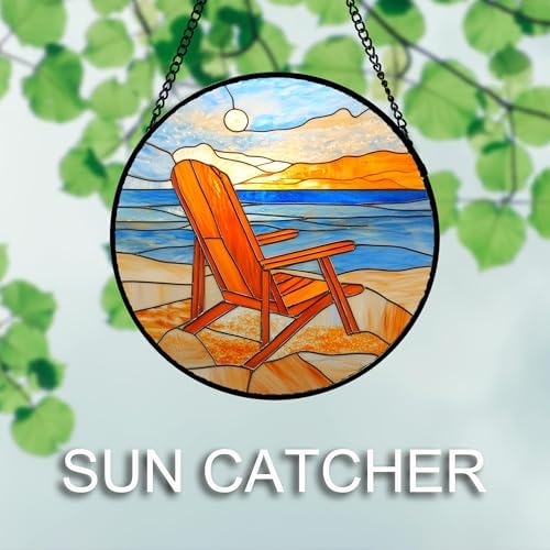 DASTOLL Stained Glass Window Hanging 4 Pcs Set Blue Orange Ocean Beach Theme 6.3" - Suncatcher Door Garden Sun Catcher Decor Birthday Christmas for Mom Woman Nana Men Wife - Image 5