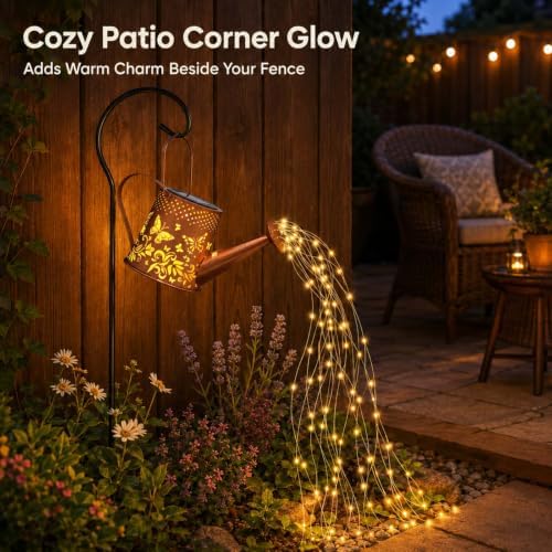Solar Watering Can Lantern, Large Size, Butterfly Design, LED String Lights - Image 2