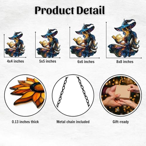 Cute Witch Reading Books Acrylic Suncatcher - Image 2