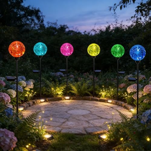Solar Garden Lights, 6 Pack Multi-Color Changing Solar Globe Lights Outdoor Waterproof Decorative for Yard, Powered Glass Ball Garden Lights for Patio Decoration (6pack) - Image 5