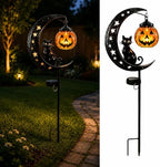 Halloween Black Cat & Pumpkin Moon Solar Garden Stake Light by Shilkare