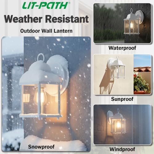 LIT-PaTH Outdoor Wall Light Fixture, Aluminum Glass, White, 2 Pack - Image 3