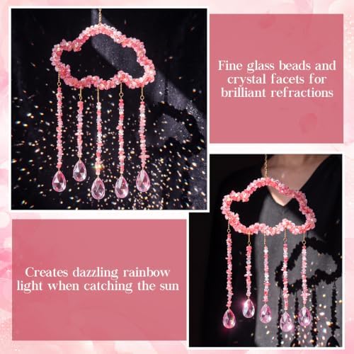 Suncalla 2 Pcs Crystal Suncatchers for Window Pink Clouds Boho Decor Hanging Sun Catcher Making Rainbow Artificial Crystal Prisms Wind Chime with Chain for Garden Home Wedding Ornament Gift - Image 4