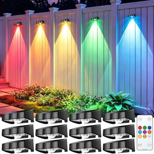 12 Pack Solar Fence Lights Outdoor with Remote Control 60LM Black by NIBUUECER