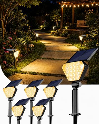 Solar Spot Lights Outdoor Waterproof, Warm White Solar Spotlights, 6 Packs by T-SUN