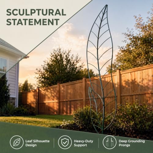 Oversize Leaf Metal Trellis, Tall Robust Plant Support Structure - Image 4