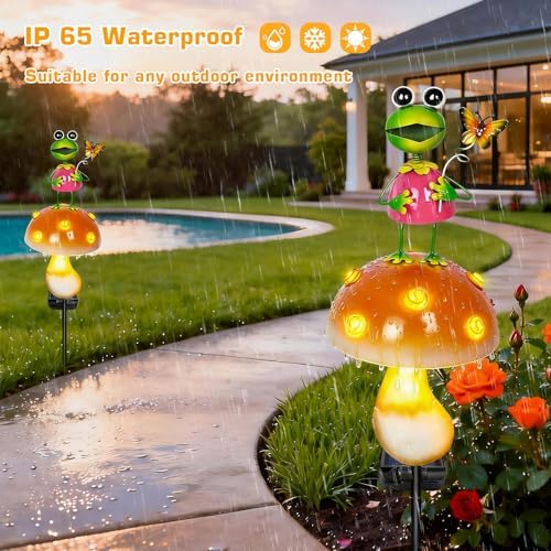 ostritec Solar Garden Lights Outdoor, Frog Mushroom Stake Light, Waterproof - Image 3