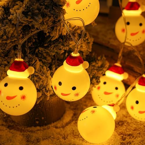 CAKERS Christmas Decor String Lights|Creative Cute Novelty Fairy Lights|Hanging Copper Wire Lights|Night Lights for Birthday Party Xmas Tree Decor,Xmas Snowman Head,3m(9.8ft)-20LED-USB - Image 4
