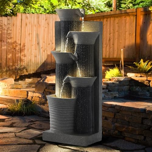 5-Tiers Outdoor Water Fountain, Fountains and Waterfalls with Light - Image 7