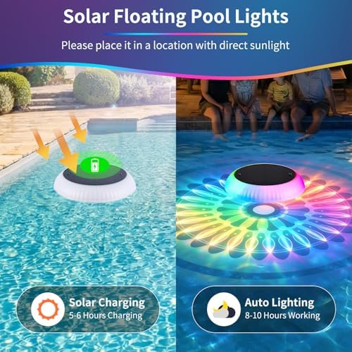 2-Pack Solar Floating Pool Lights, Upper & Lower Dynamic RGB Color-Changing, Waterproof Floating Pool Lights Solar Powered for Pools, Tubs, Outdoor Parties & Garden Decor - Image 3