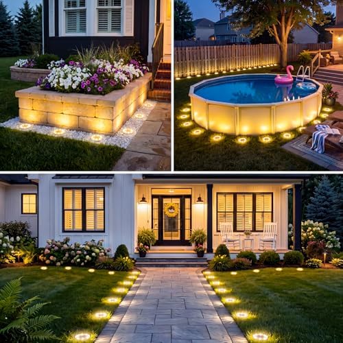 vighep 12 Pack Solar Ground Lights, 2.8 inch Flat Solar Light Outdoor Waterproof, Anti Rust, Low Profile Led Solar Powered Disc Lights Landscape Lighting for Yard,Walkway,Lawn,Path - Warm White - Image 2