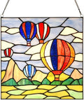 PA0002 Stained Glass Hanging Panel-12" Wx12"H Window Suncatcher Window Décor Tiffany Style Wall Décor Hanging Art,Hot Air Balloons. by HomeBeauty