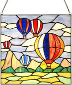 PA0002 Stained Glass Hanging Panel-12" Wx12"H Window Suncatcher Window Décor Tiffany Style Wall Décor Hanging Art,Hot Air Balloons. by HomeBeauty